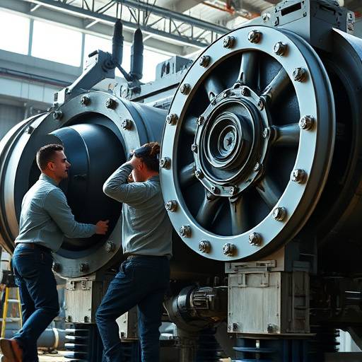 Teknikere installerer et stort industrianlegg